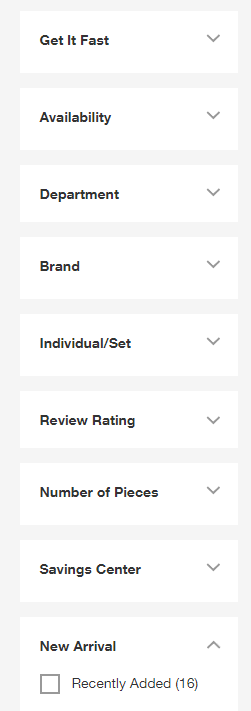 Faceted Navigation product categories