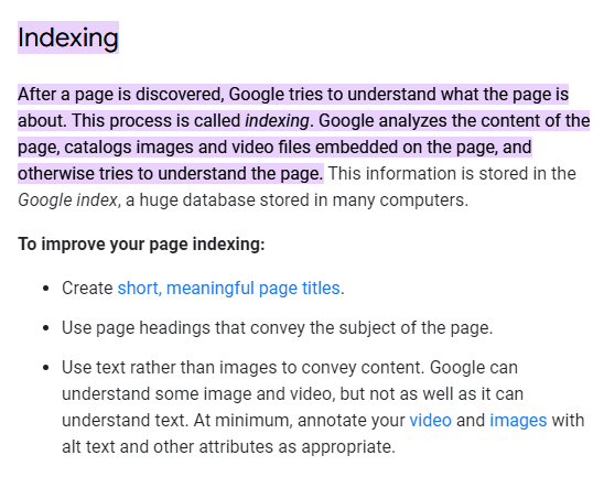 Search Engine Indexing Expalined by Google